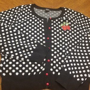Disney Black and White Polka Dot Cardigan with Cherry Embroidery